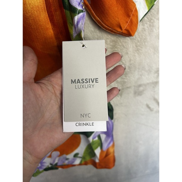 NWT Massive Luxury Men's‎ Large Crinkle Button Up Short Sleeve Shirt Oranges - Picture 3 of 6